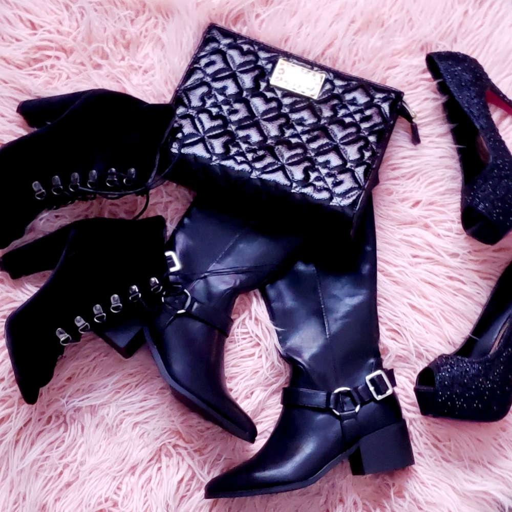 Faux leather knee-high boots